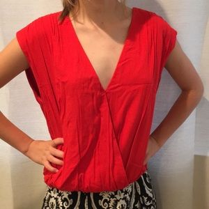 Red plunging v neck tank top